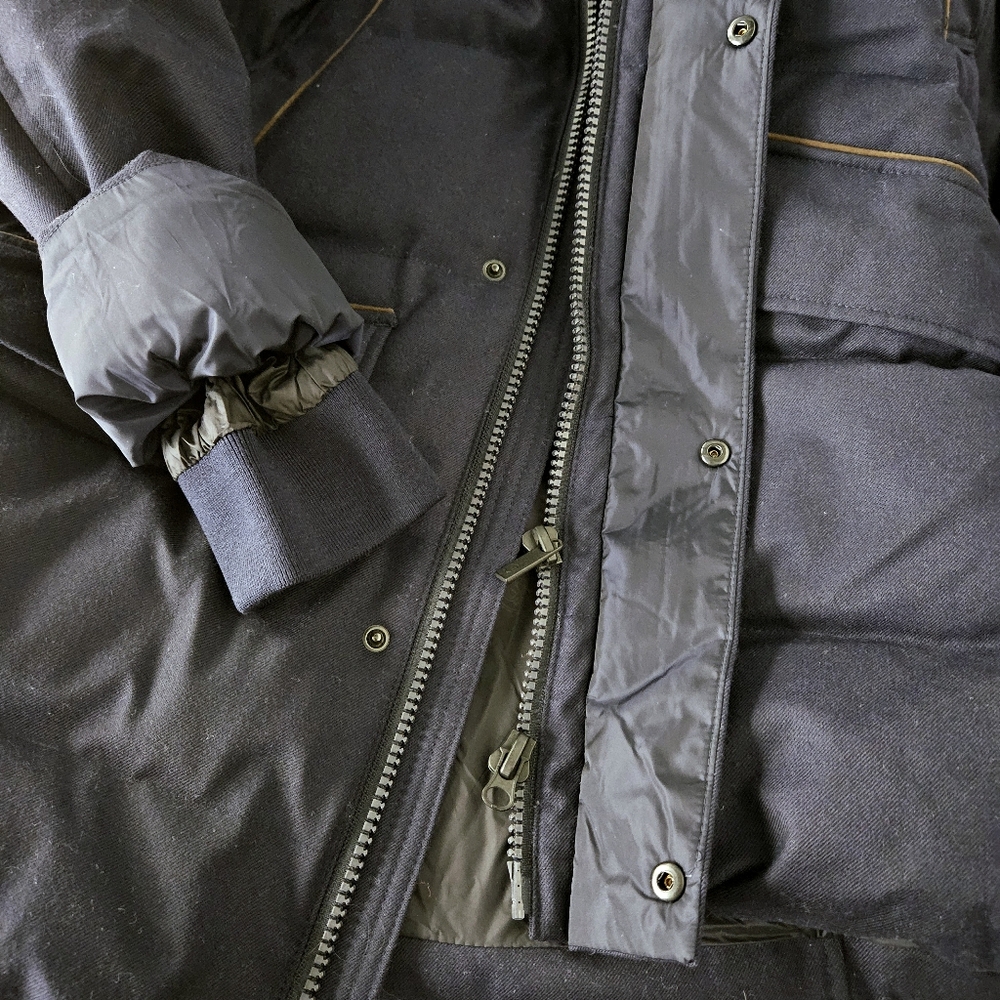 Massimo Dutti Men's S Small Navy Blue Wool Down Parka Coat Hooded Puffer Jacket - Picture 8 of 15